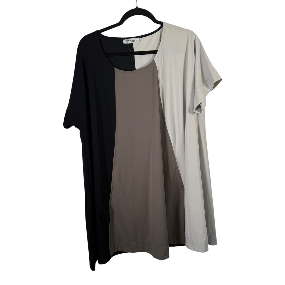 Alembika Tekbika Tunic Trapeze Dress Colorblock Lagenlook Grey Black Women Large - Picture 2 of 11